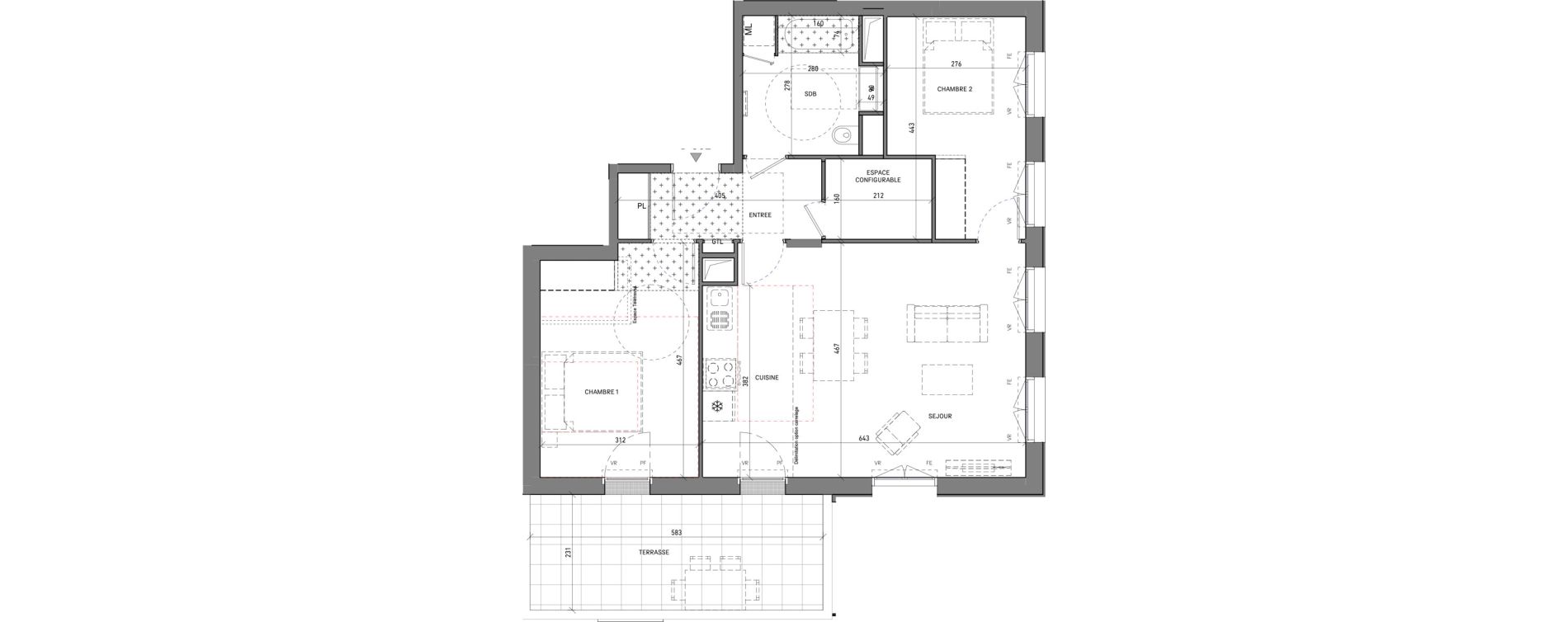 Appartement T3 de 70,59 m2 &agrave; Serris Le pr&eacute; de claye