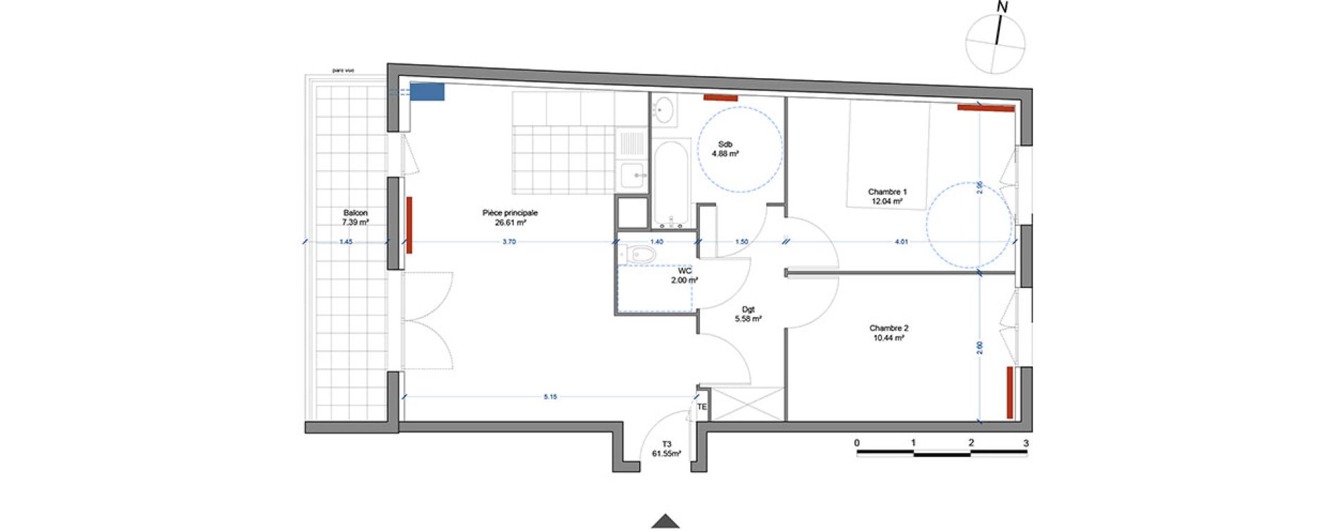 Appartement T3 de 61,55 m2 &agrave; Thorigny-Sur-Marne Centre