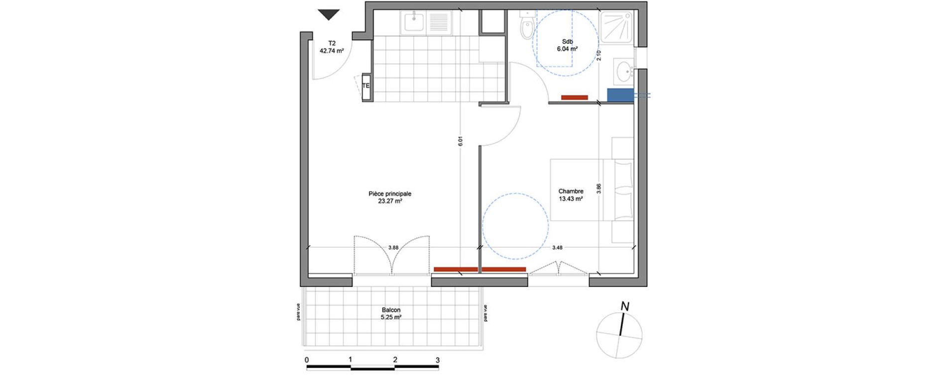 Appartement T2 de 42,74 m2 &agrave; Thorigny-Sur-Marne Centre