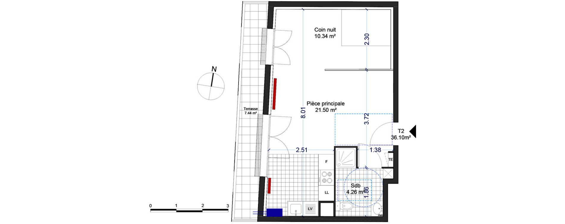 Appartement T1 de 36,10 m2 &agrave; Thorigny-Sur-Marne Centre