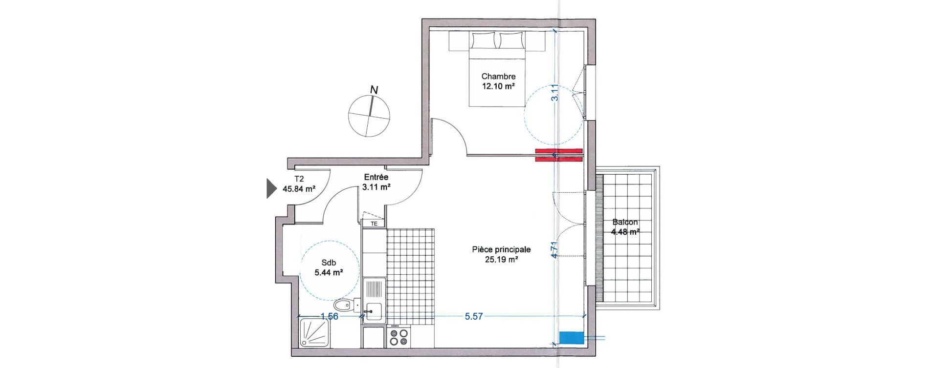 Appartement T2 de 45,84 m2 &agrave; Thorigny-Sur-Marne Centre