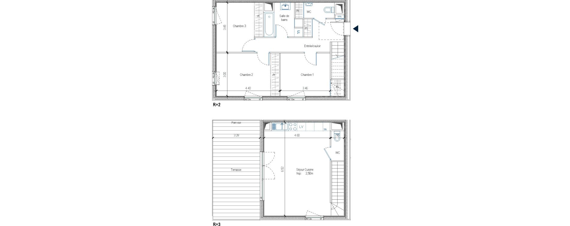 Duplex T4 de 84,20 m2 &agrave; Torcy Les coteaux de la marne