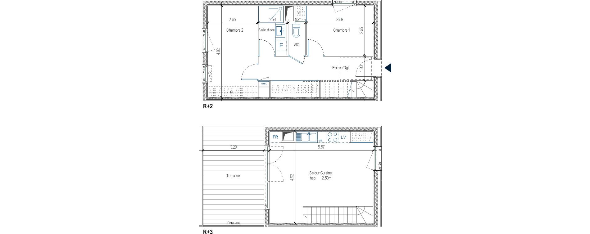Duplex T3 de 62,40 m2 &agrave; Torcy Les coteaux de la marne