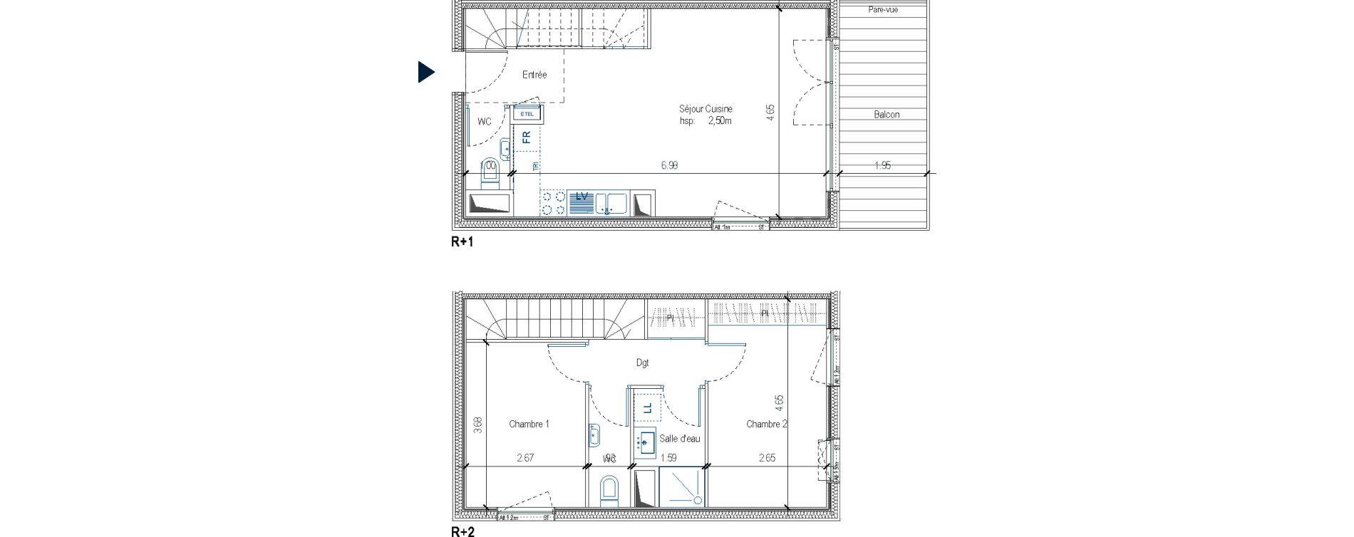 Duplex T3 de 65,70 m2 &agrave; Torcy Les coteaux de la marne