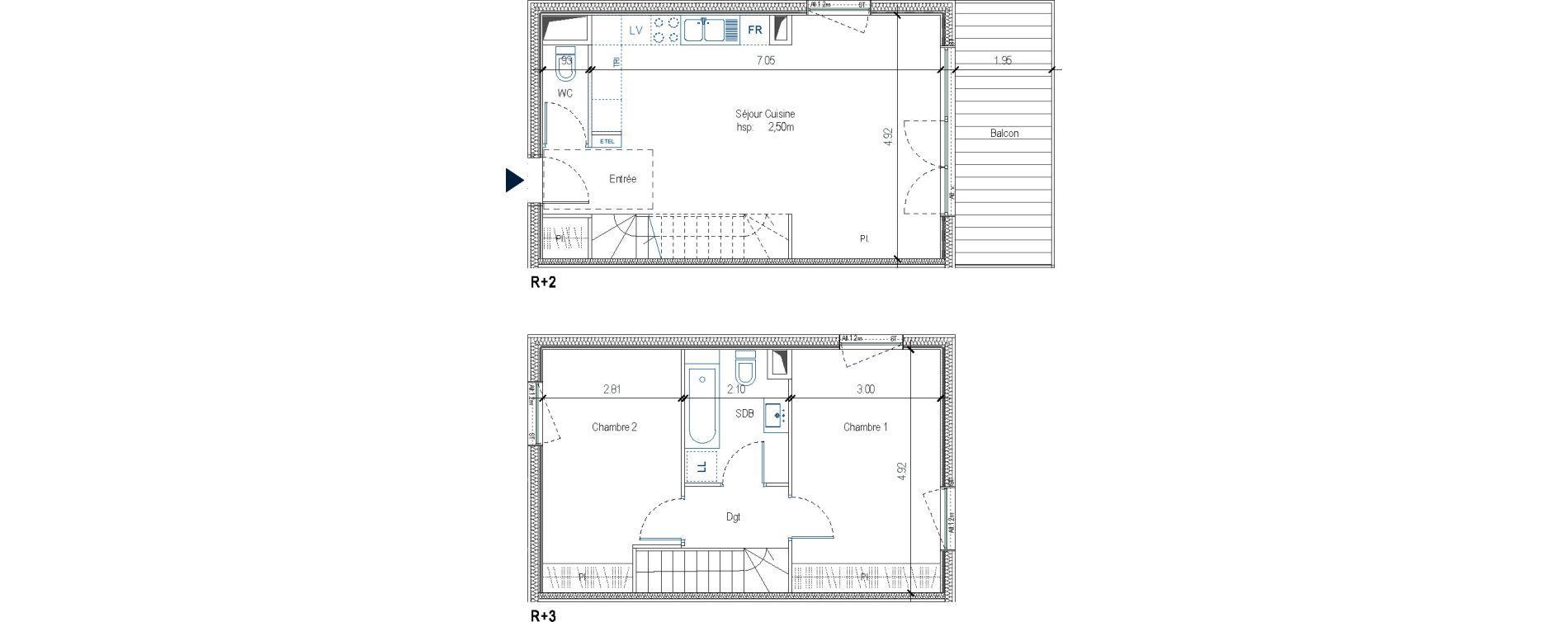 Duplex T3 de 70,20 m2 &agrave; Torcy Les coteaux de la marne
