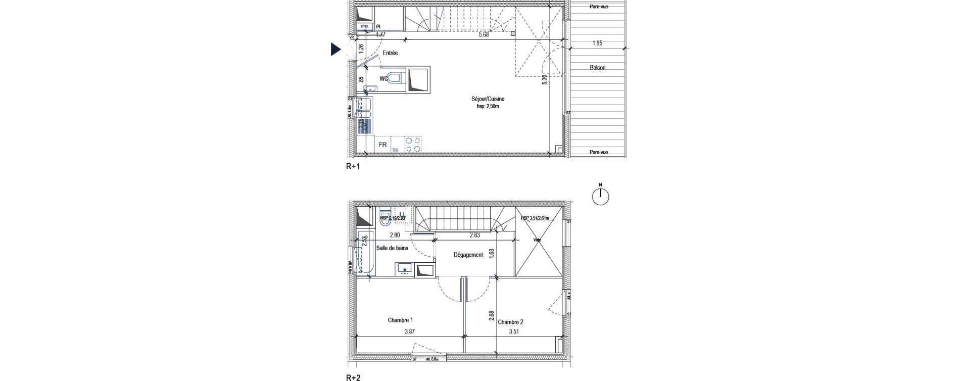 Duplex T3 de 64,70 m2 &agrave; Torcy Les coteaux de la marne