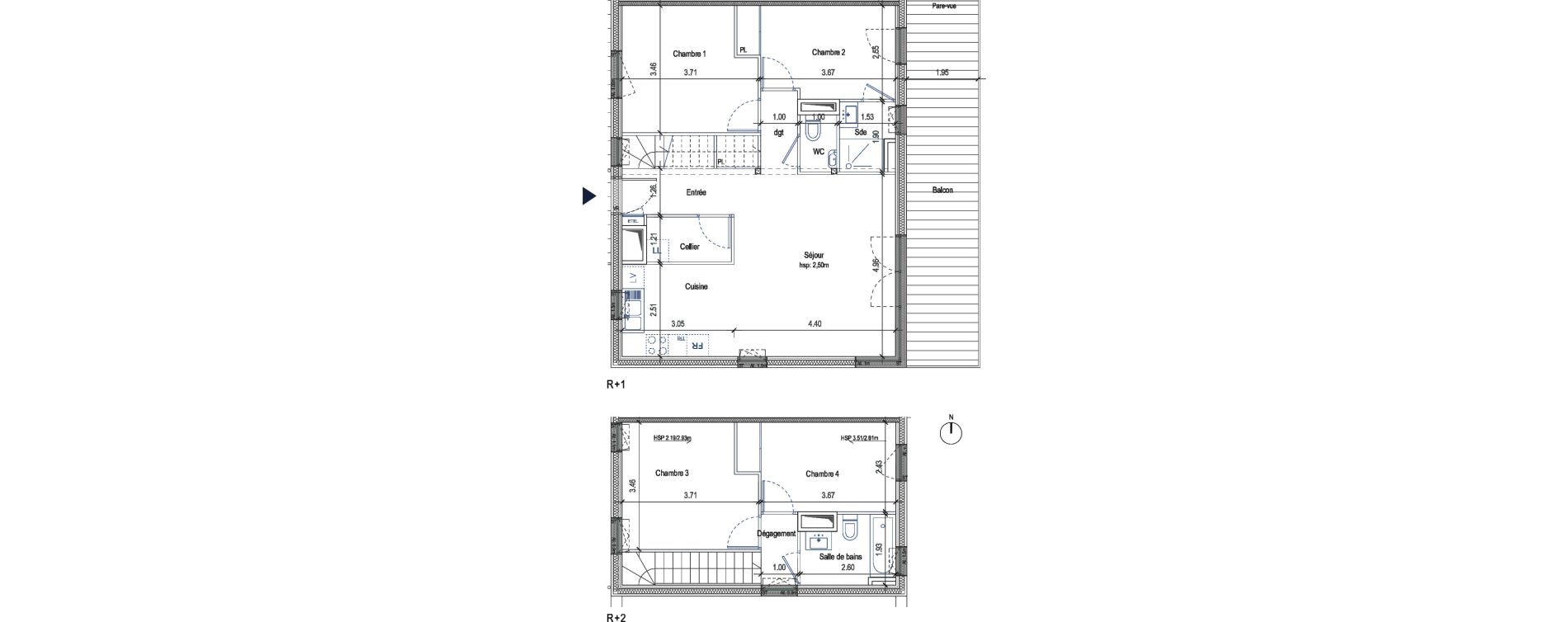 Duplex T5 de 93,70 m2 &agrave; Torcy Les coteaux de la marne