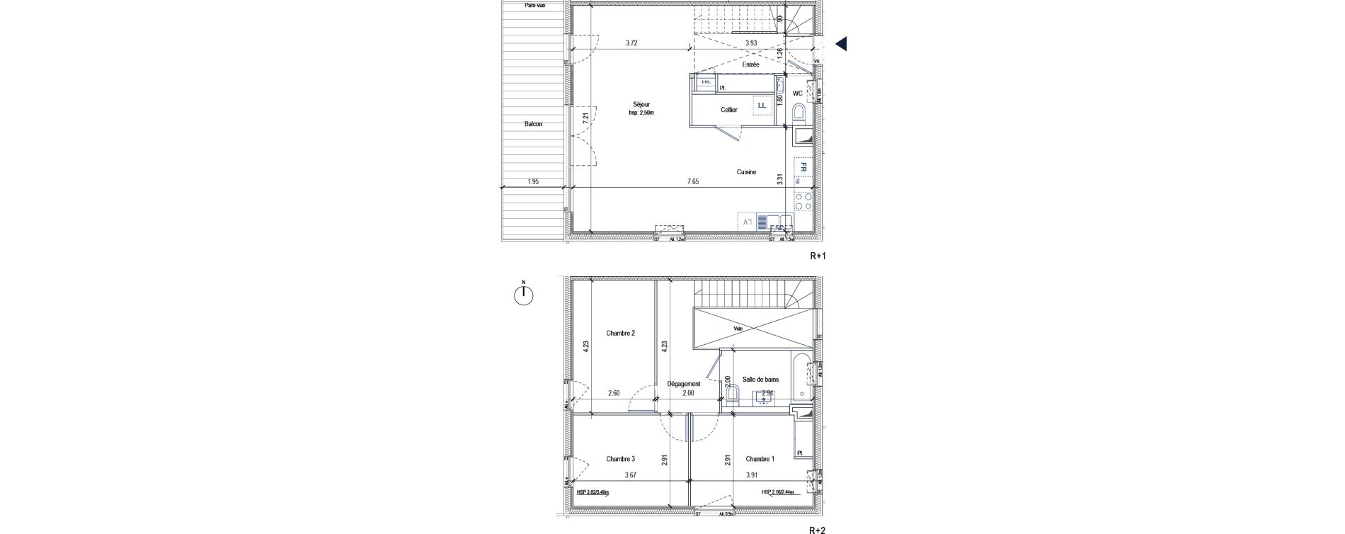 Duplex T4 de 95,80 m2 &agrave; Torcy Les coteaux de la marne