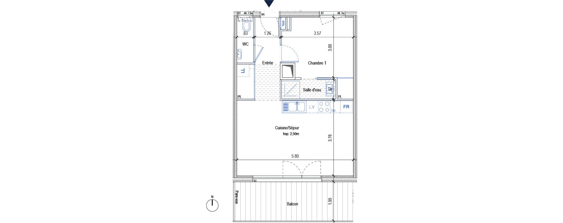Appartement T2 de 43,90 m2 &agrave; Torcy Les coteaux de la marne