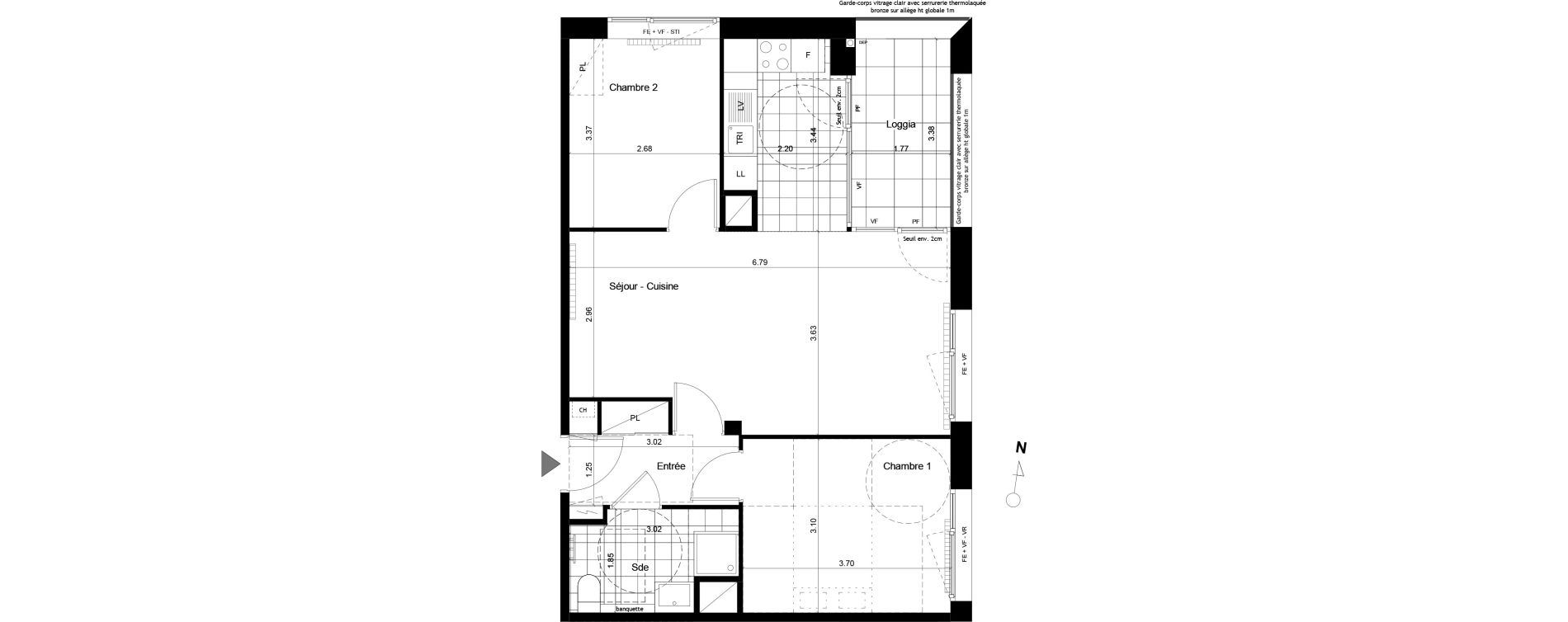 Appartement T3 de 60,40 m2 &agrave; Torcy L arche guedon