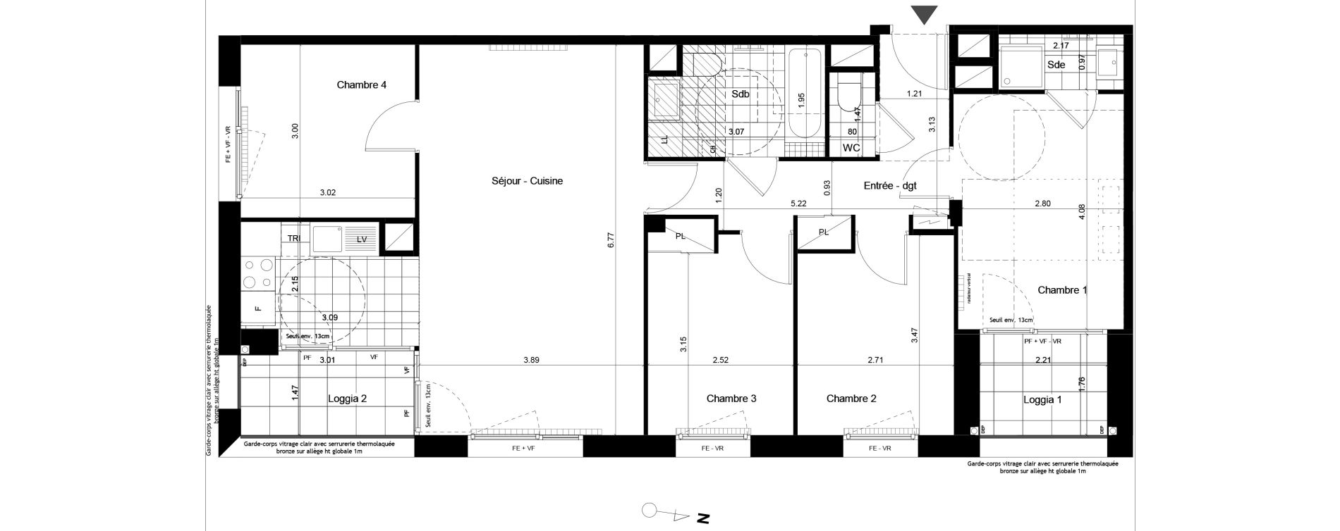 Appartement T5 de 89,10 m2 &agrave; Torcy L arche guedon