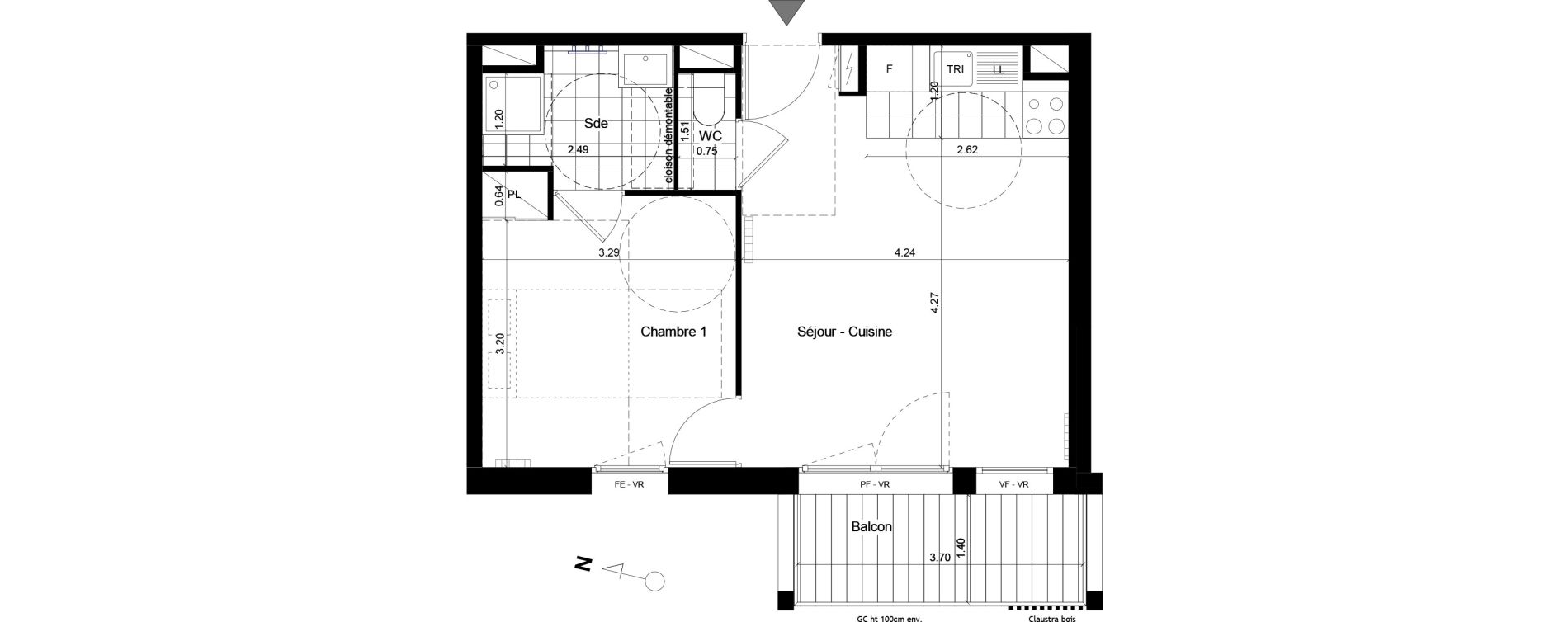 Appartement T2 de 39,70 m2 &agrave; Torcy L arche guedon
