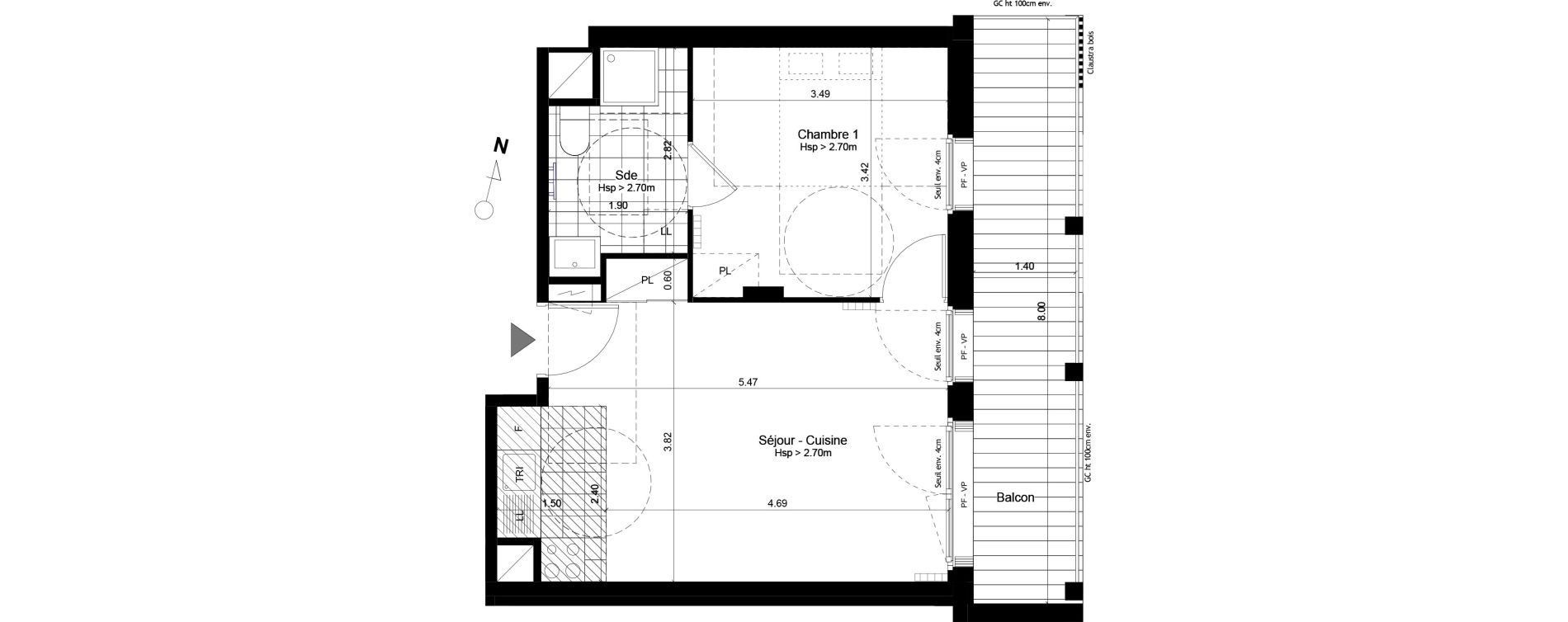 Appartement T2 de 39,80 m2 &agrave; Torcy L arche guedon