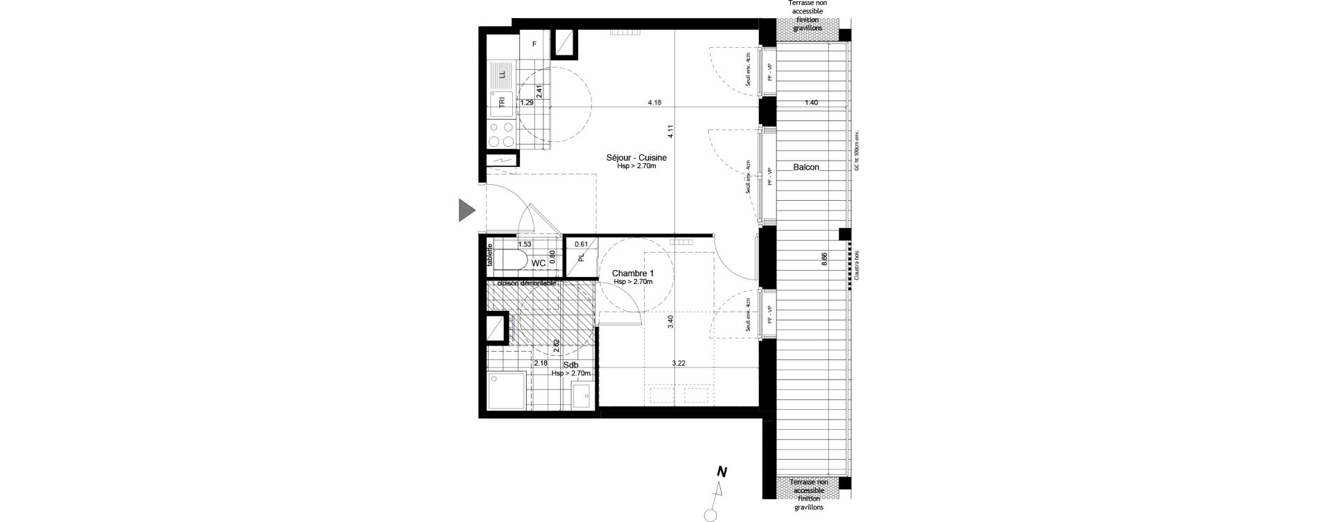 Appartement T2 de 39,90 m2 &agrave; Torcy L arche guedon