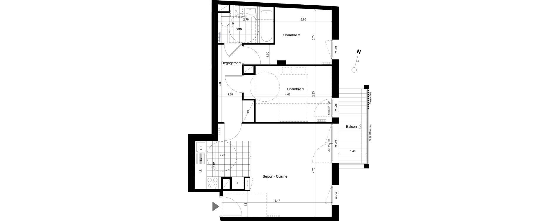 Appartement T3 de 60,10 m2 &agrave; Torcy L arche guedon