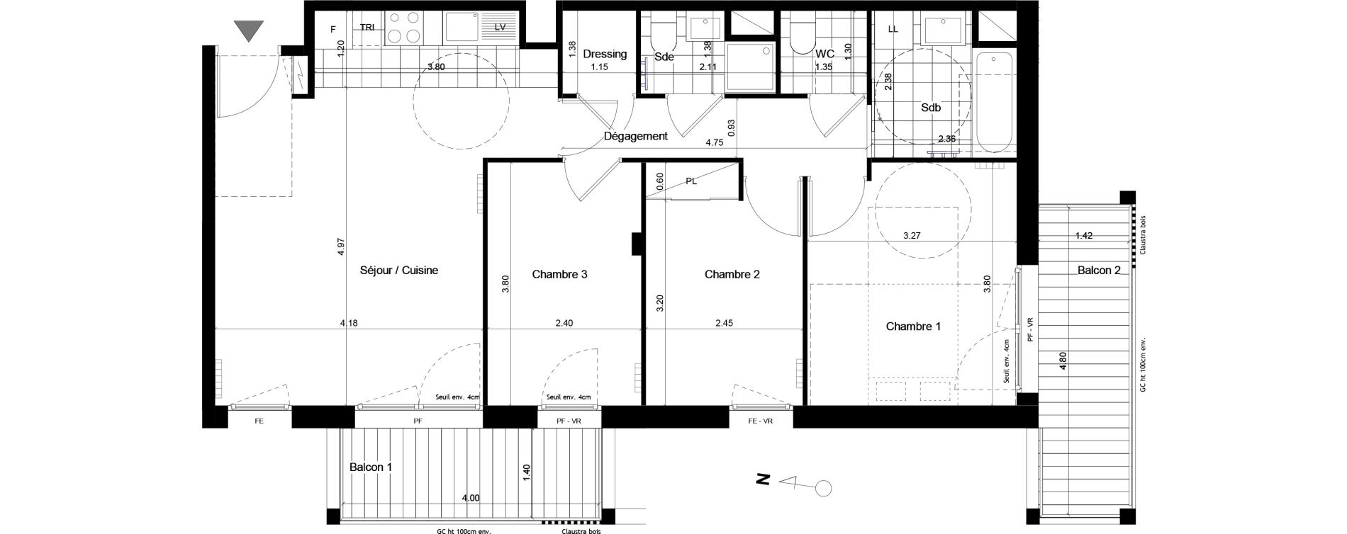 Appartement T4 de 72,50 m2 &agrave; Torcy L arche guedon