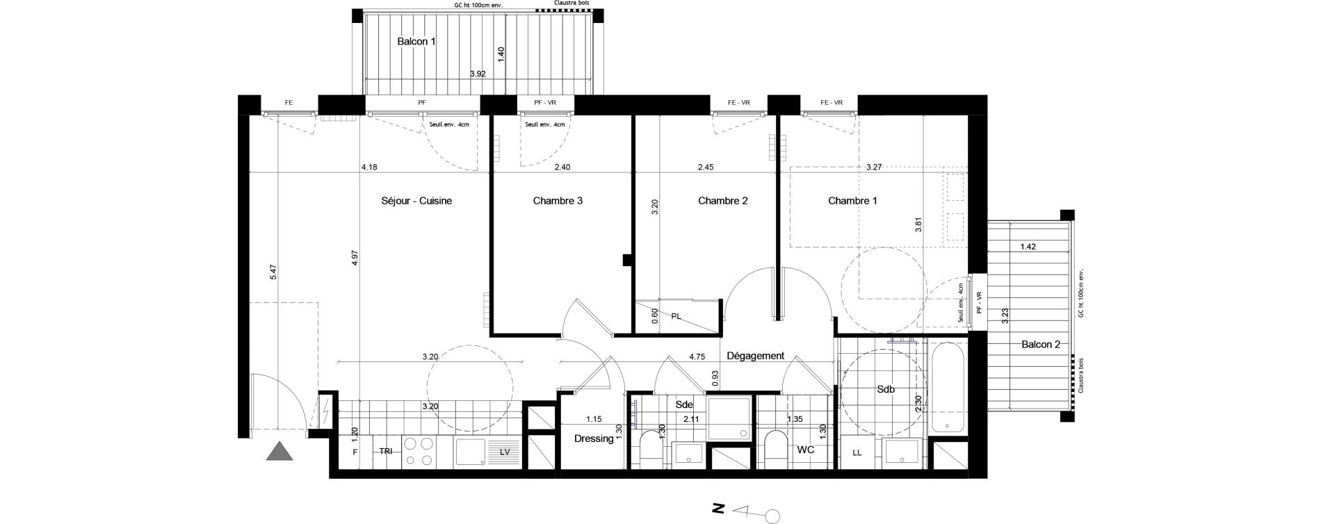 Appartement T4 de 72,10 m2 &agrave; Torcy L arche guedon