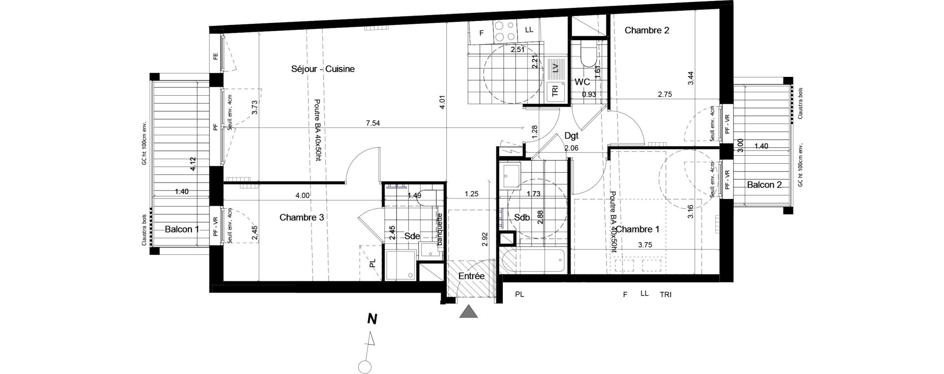 Appartement T4 de 78,10 m2 &agrave; Torcy L arche guedon