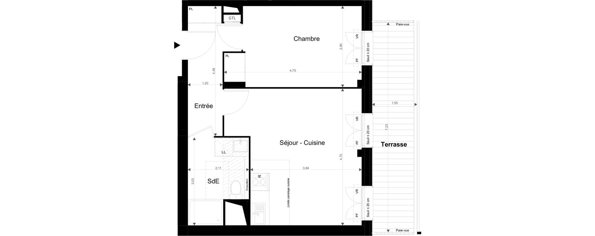 Appartement T2 de 43,20 m2 &agrave; Torcy Les coteaux de la marne