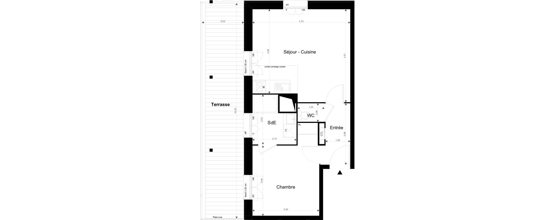 Appartement T2 de 41,84 m2 &agrave; Torcy Les coteaux de la marne