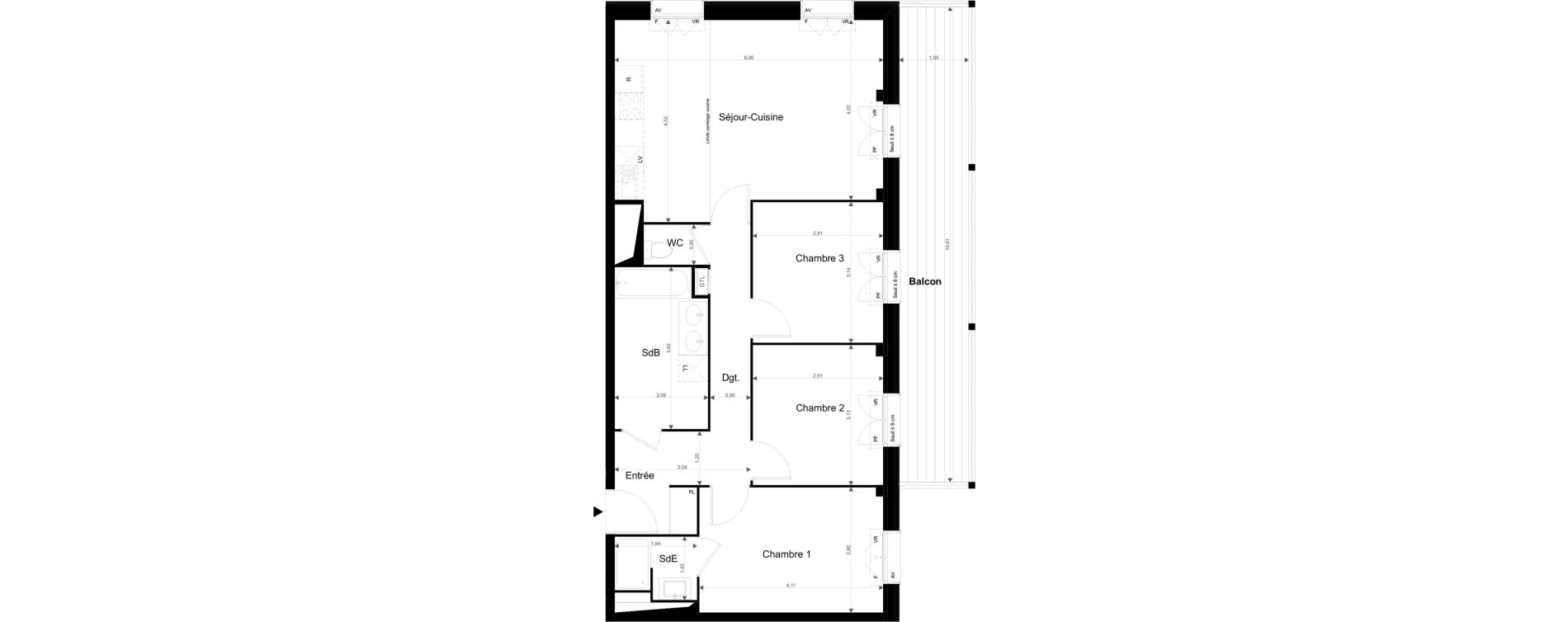 Appartement T4 de 75,71 m2 &agrave; Torcy Les coteaux de la marne