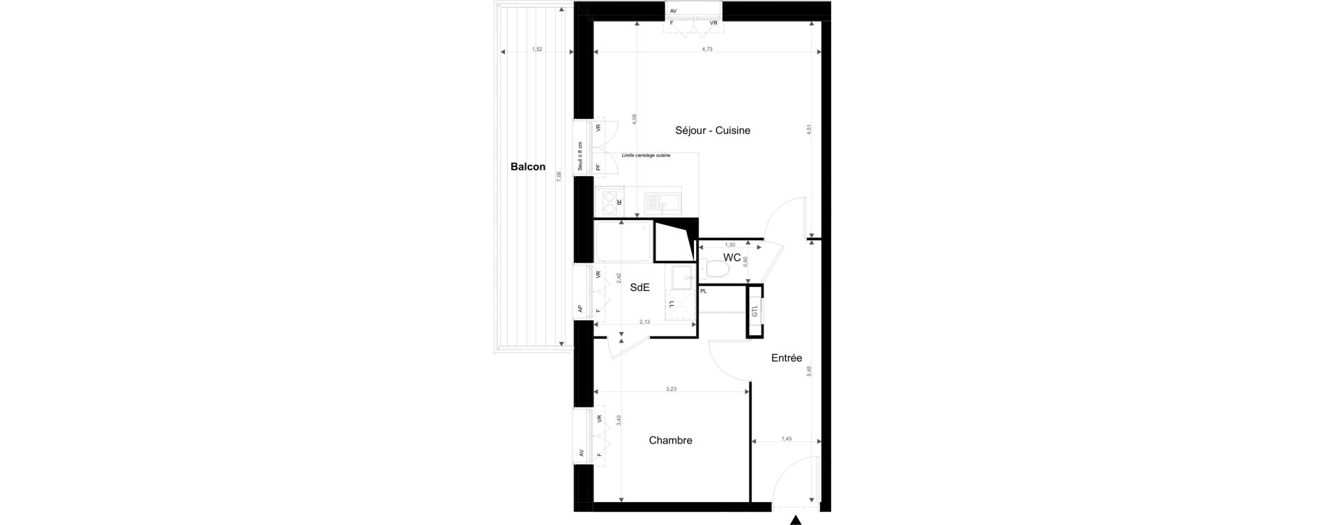 Appartement T2 de 45,42 m2 &agrave; Torcy Les coteaux de la marne