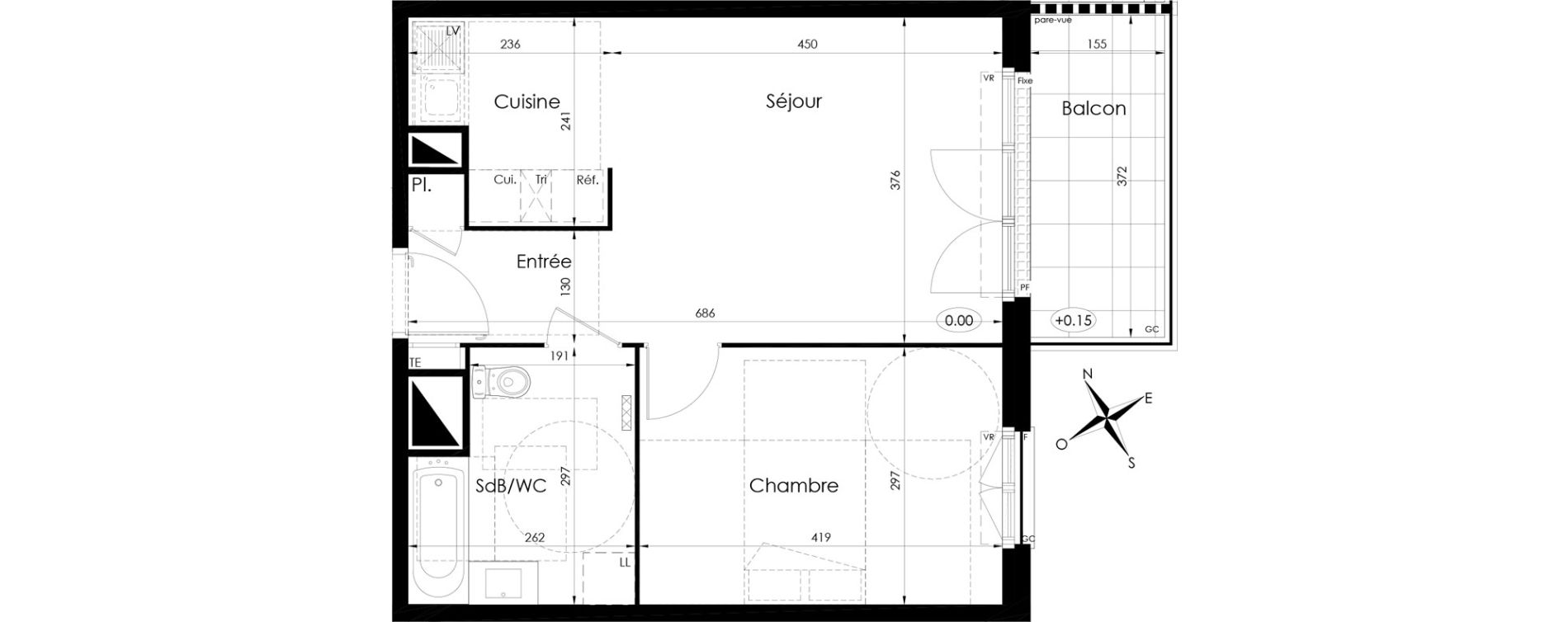 Appartement T2 de 44,65 m2 &agrave; Tournan-En-Brie Centre