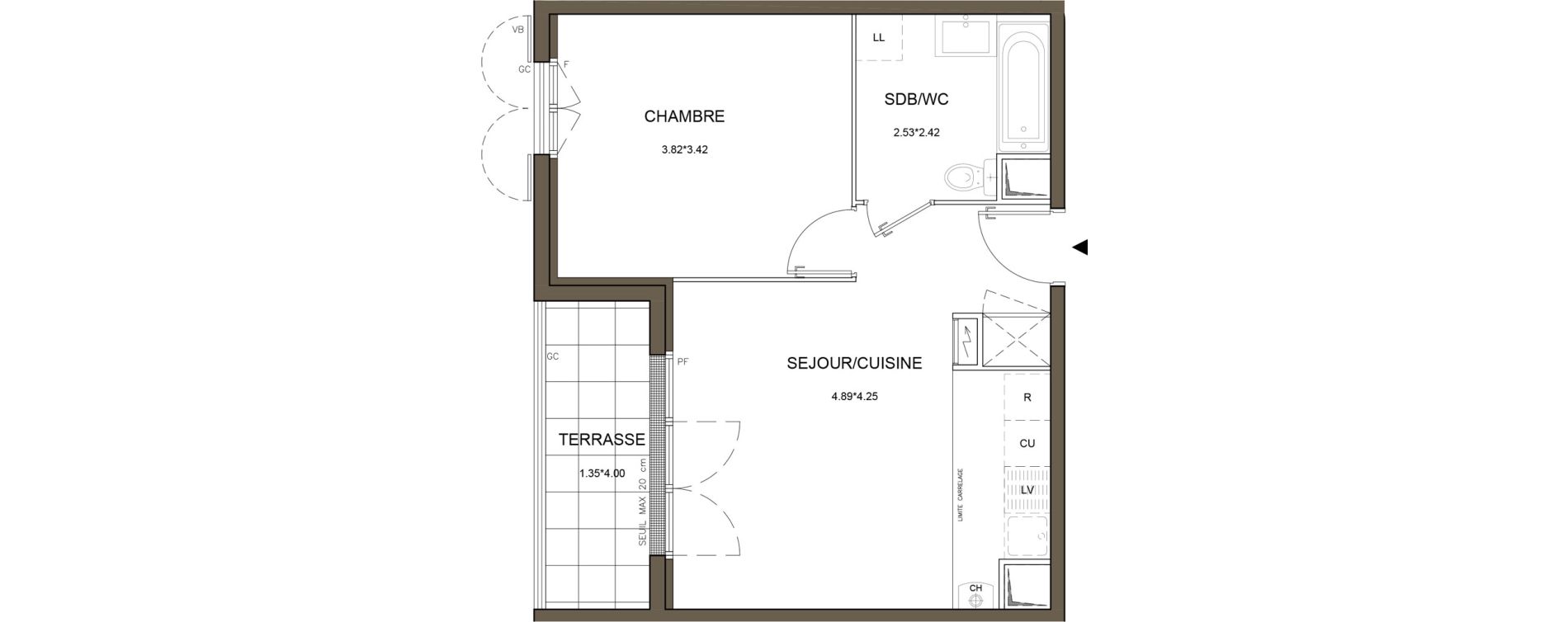 Appartement T2 de 41,29 m2 &agrave; Tournan-En-Brie Centre