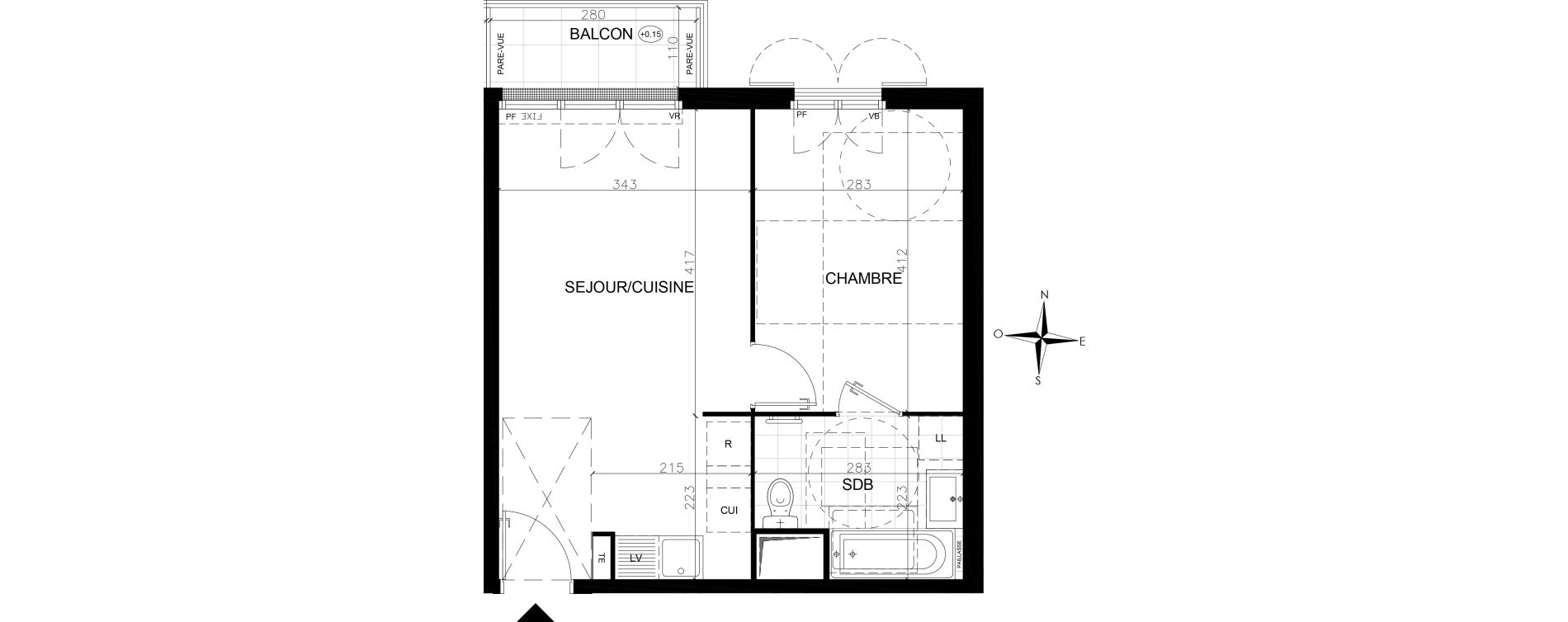 Appartement T2 de 38,98 m2 &agrave; Vaires-Sur-Marne Centre