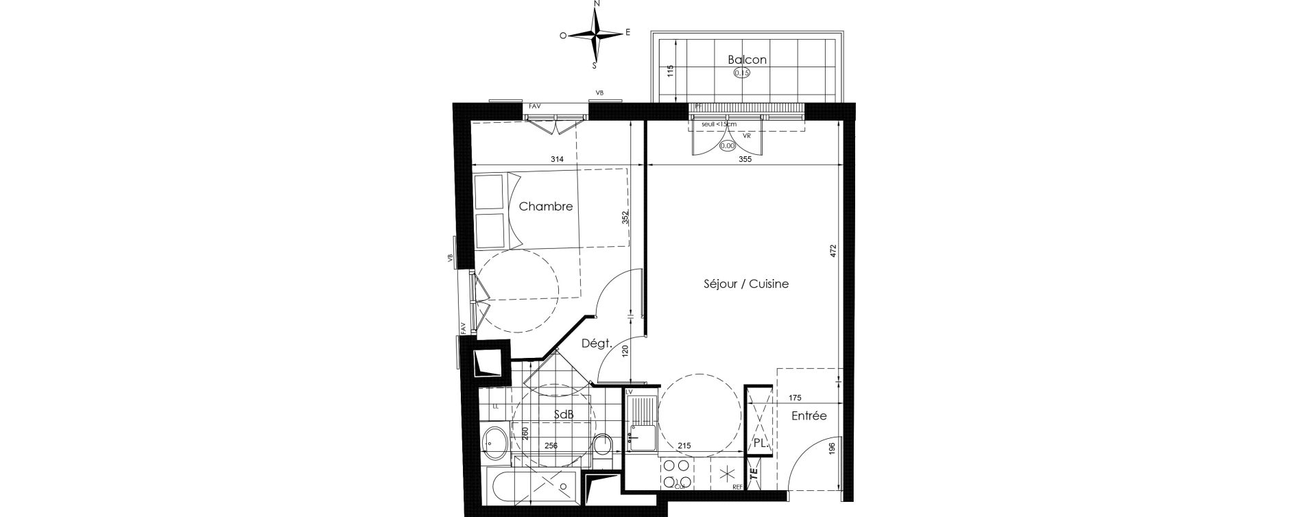Appartement T2 de 43,21 m2 &agrave; Vaux-Le-P&eacute;nil Centre