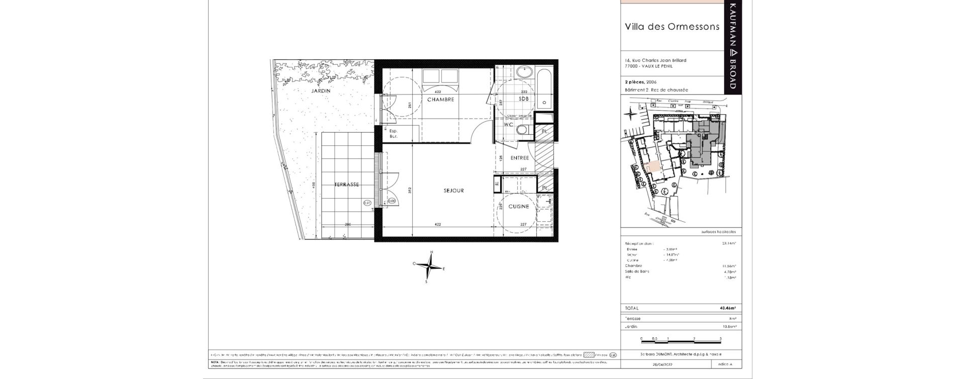 Appartement T2 de 40,46 m2 &agrave; Vaux-Le-P&eacute;nil Centre