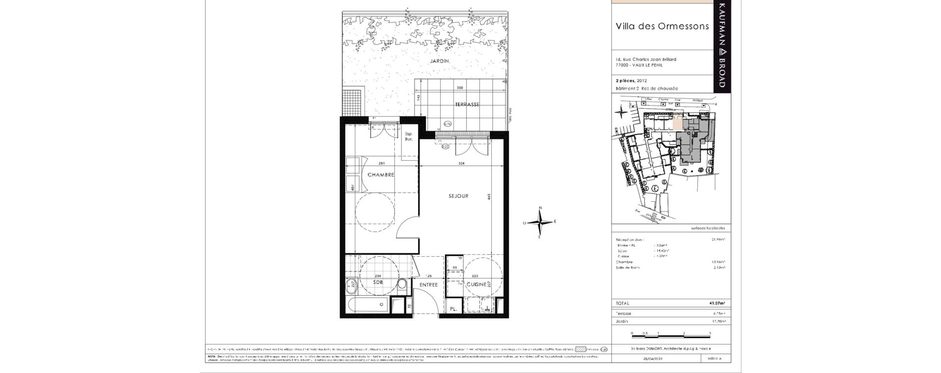Appartement T2 de 41,07 m2 &agrave; Vaux-Le-P&eacute;nil Centre
