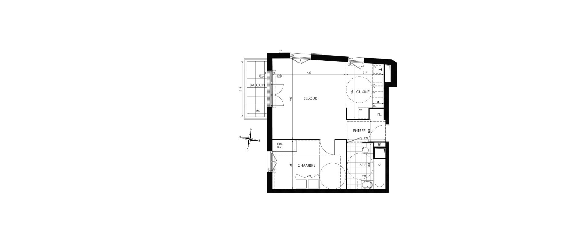 Appartement T2 de 46,10 m2 &agrave; Vaux-Le-P&eacute;nil Centre