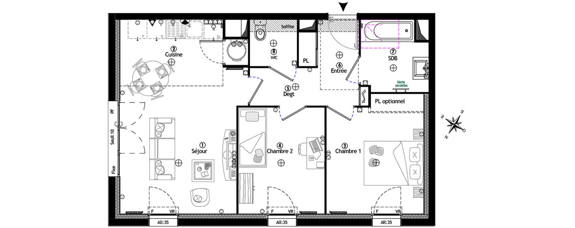 Appartement T3 de 57,25 m2 &agrave; Villevaud&eacute; Centre