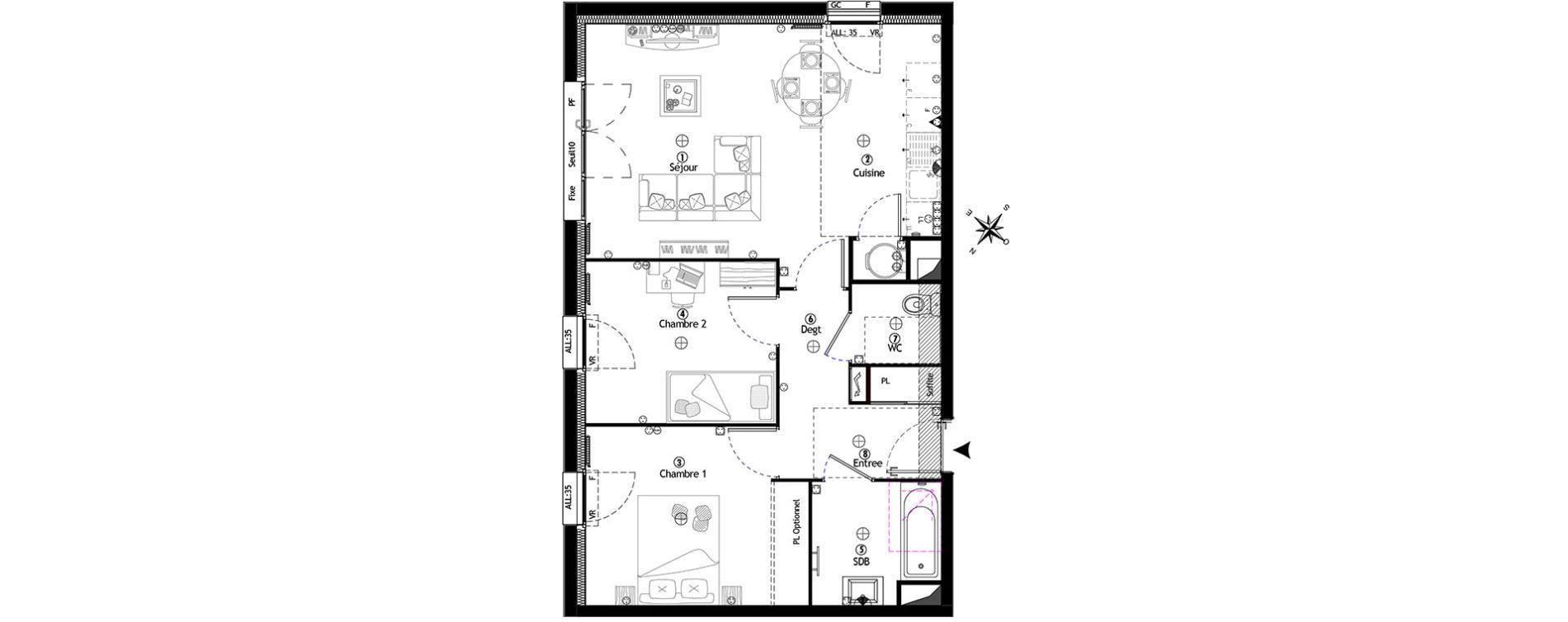 Appartement T3 de 59,60 m2 &agrave; Villevaud&eacute; Centre