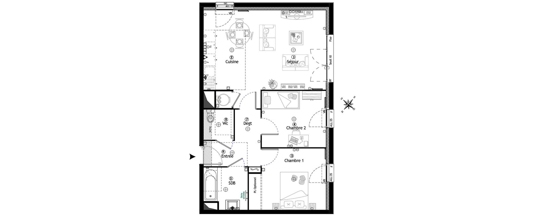 Appartement T3 de 59,65 m2 &agrave; Villevaud&eacute; Centre