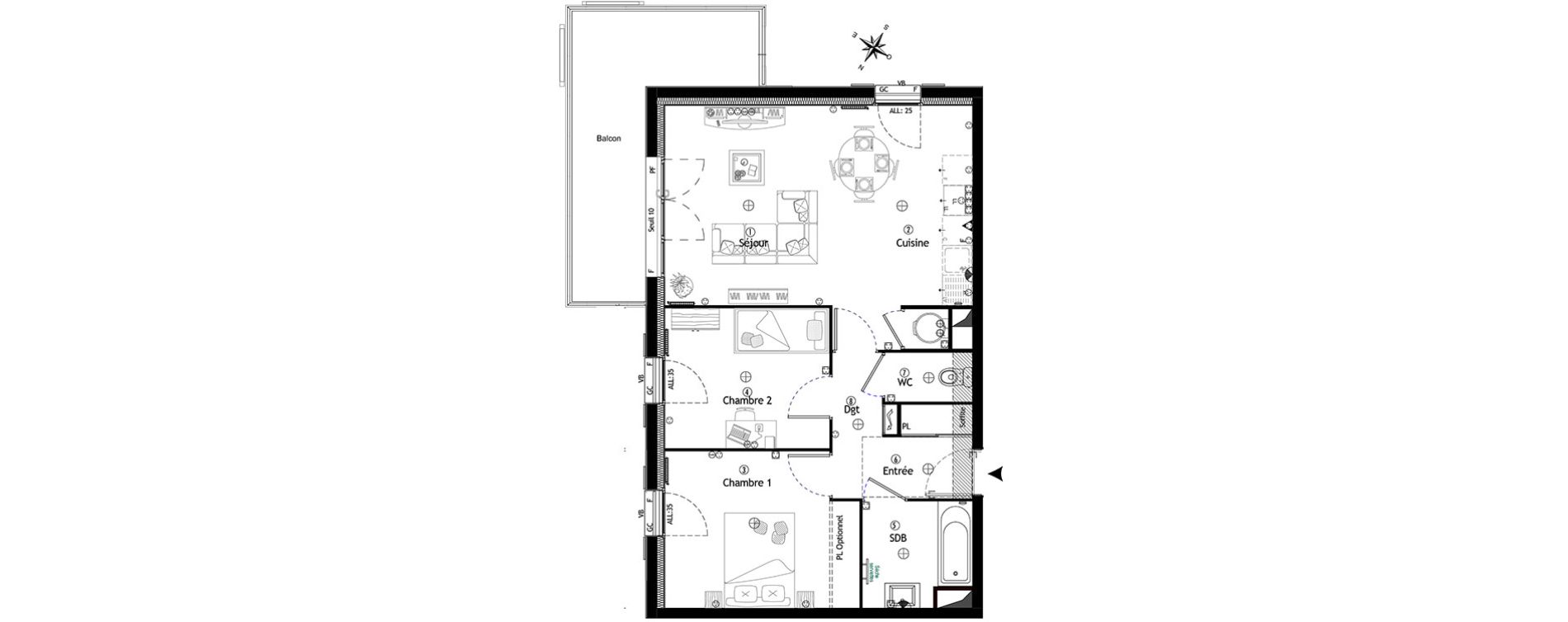 Appartement T3 de 59,75 m2 &agrave; Villevaud&eacute; Centre