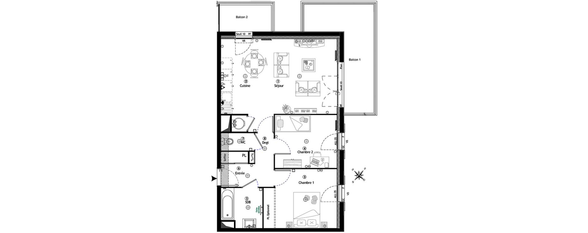 Appartement T3 de 59,55 m2 &agrave; Villevaud&eacute; Centre