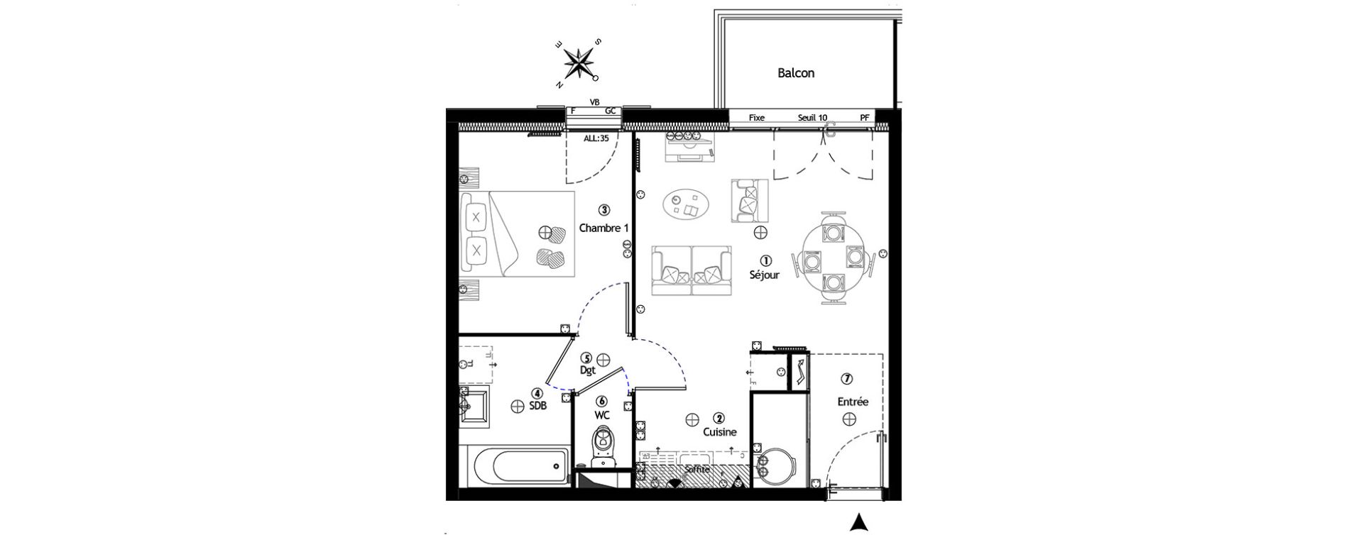 Appartement T2 de 40,15 m2 &agrave; Villevaud&eacute; Centre