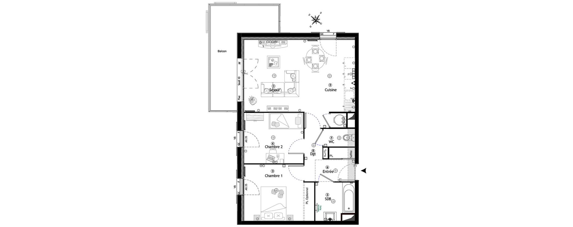 Appartement T3 de 59,75 m2 &agrave; Villevaud&eacute; Centre