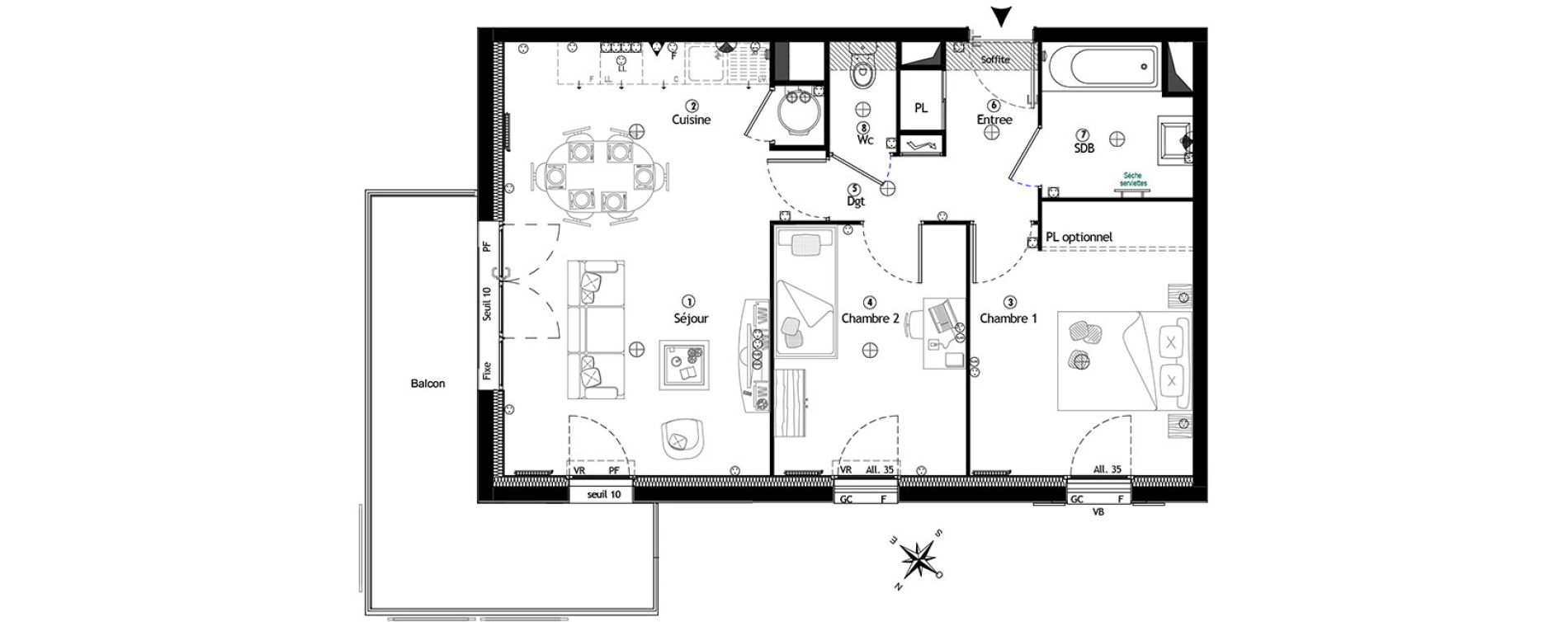 Appartement T3 de 58,20 m2 &agrave; Villevaud&eacute; Centre