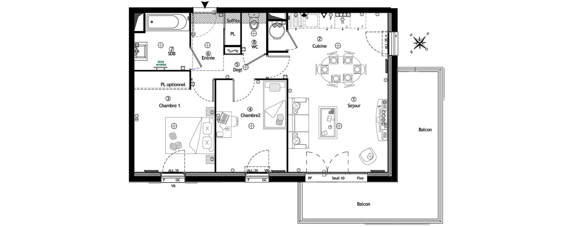 Appartement T3 de 58,35 m2 &agrave; Villevaud&eacute; Centre