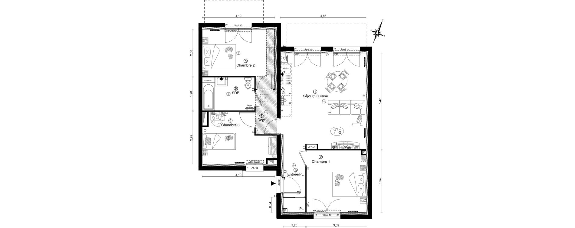 Appartement T4 de 73,90 m2 &agrave; Villevaud&eacute; Centre
