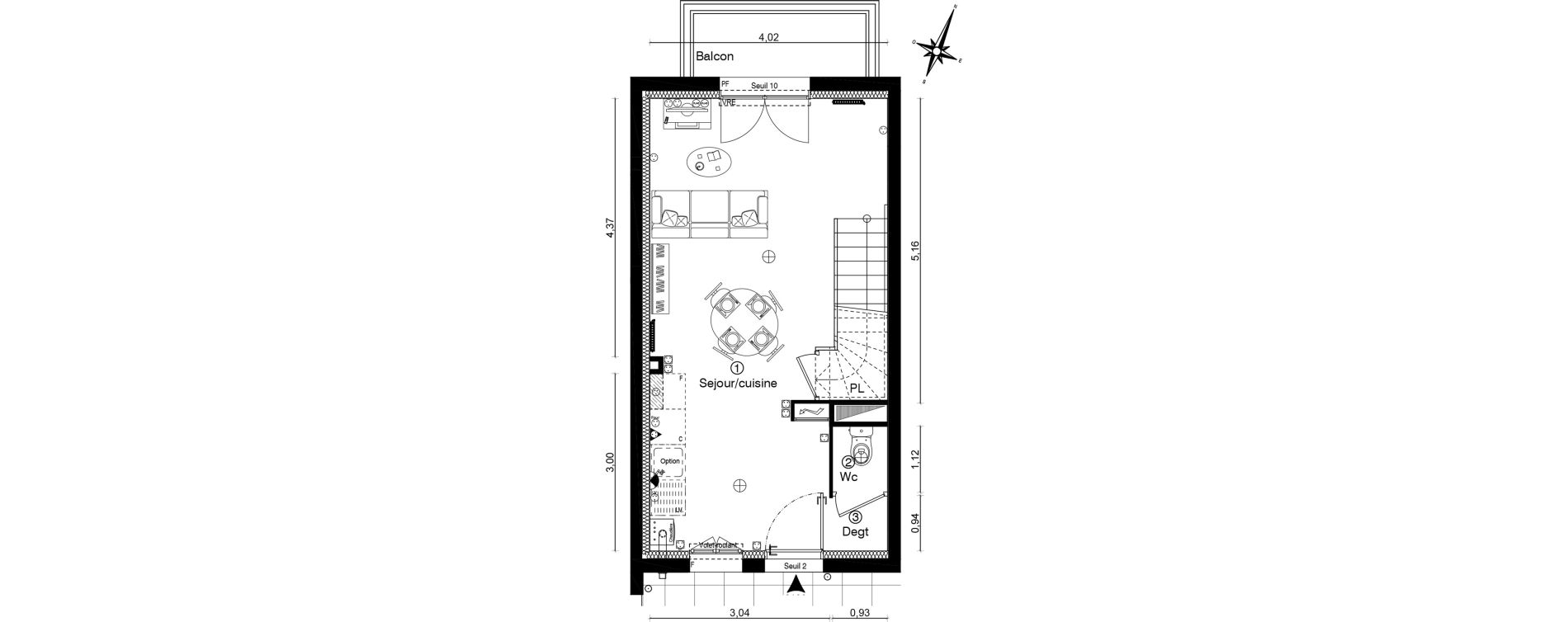 Duplex T3 de 54,70 m2 &agrave; Villevaud&eacute; Centre