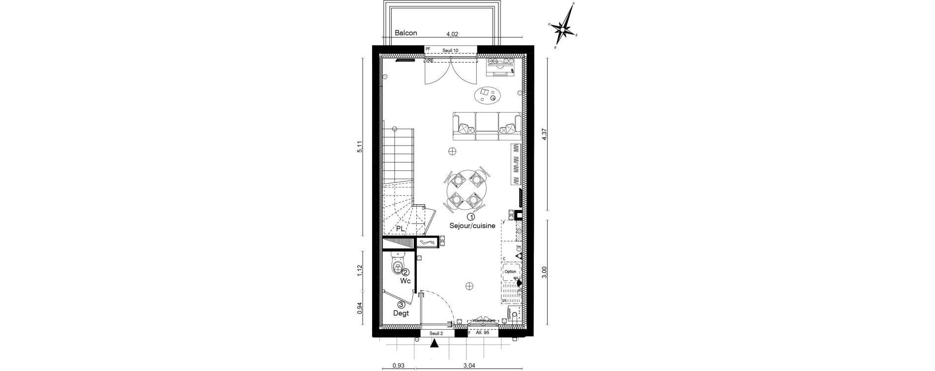 Duplex T3 de 54,70 m2 &agrave; Villevaud&eacute; Centre