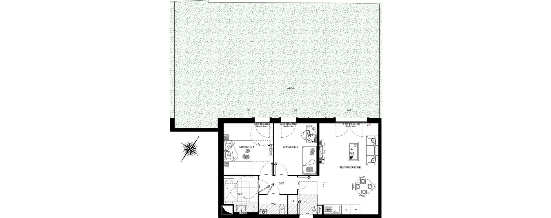 Appartement T3 de 60,60 m2 &agrave; Villevaud&eacute; Centre