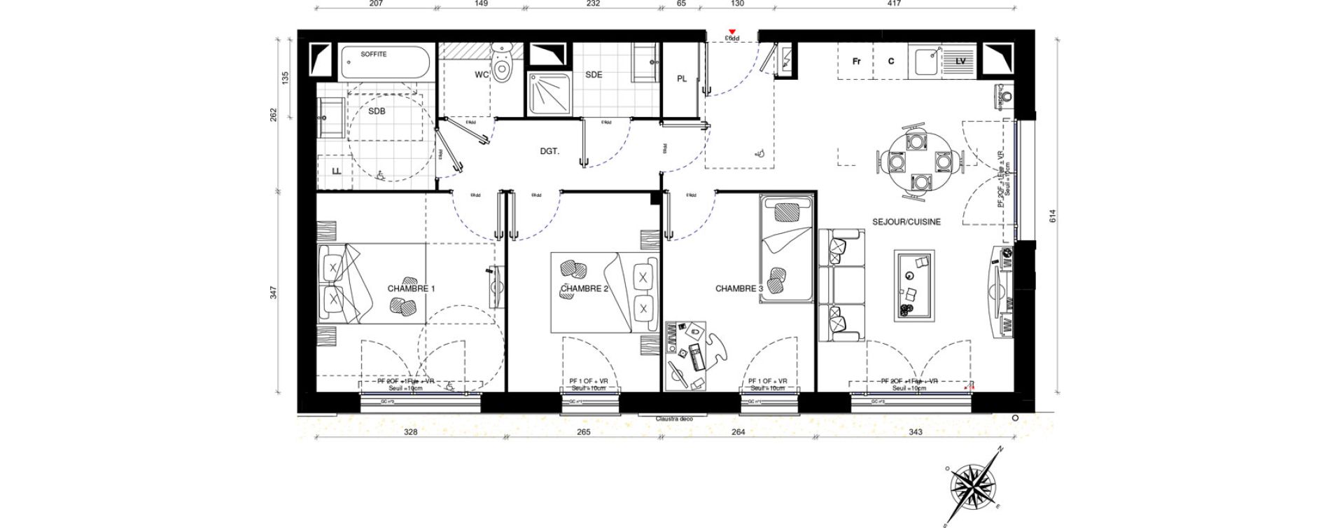 Appartement T4 de 71,40 m2 &agrave; Villevaud&eacute; Centre