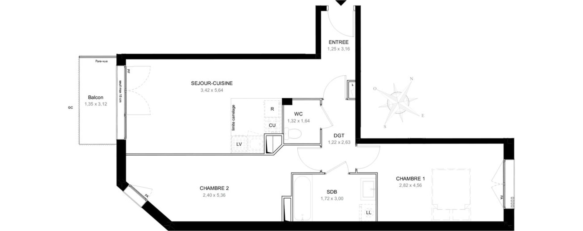 Appartement T3 de 62,60 m2 &agrave; Aubervilliers L&eacute;nine