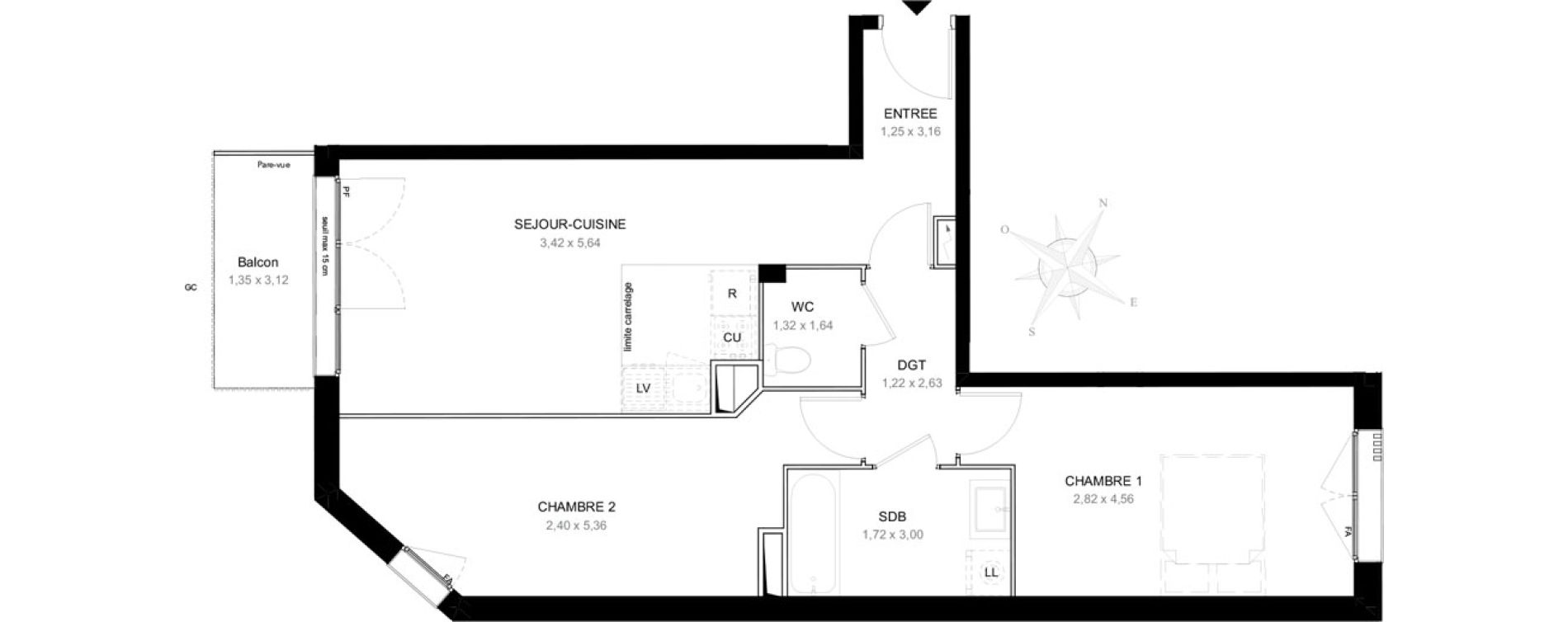 Appartement T3 de 62,60 m2 &agrave; Aubervilliers L&eacute;nine