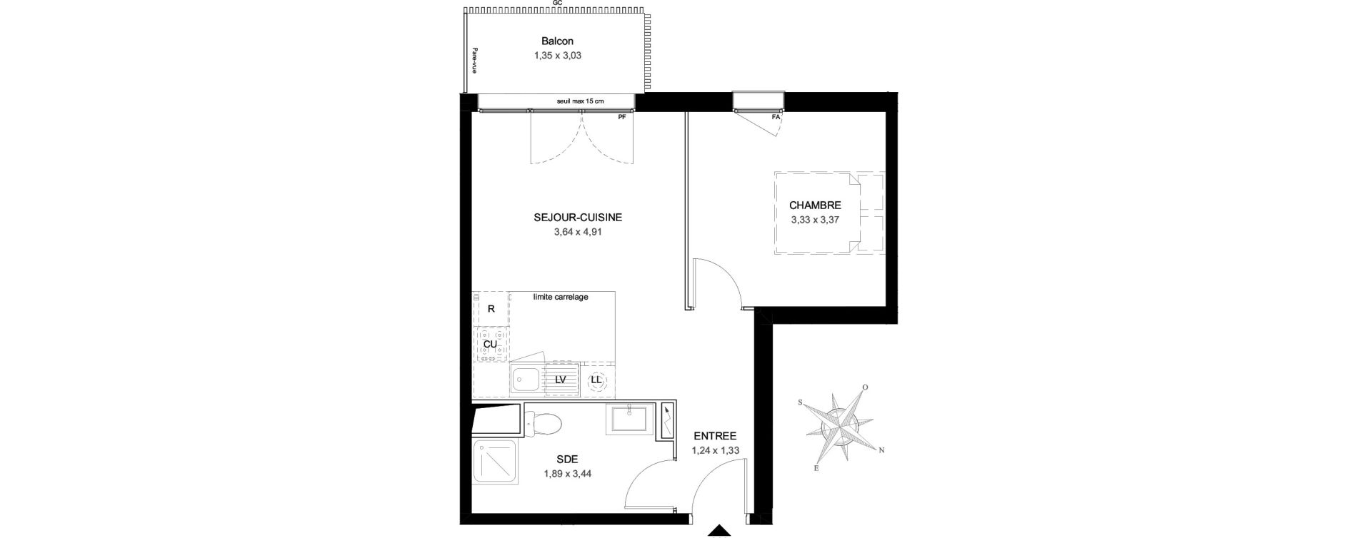 Appartement T2 de 39,29 m2 &agrave; Aubervilliers L&eacute;nine